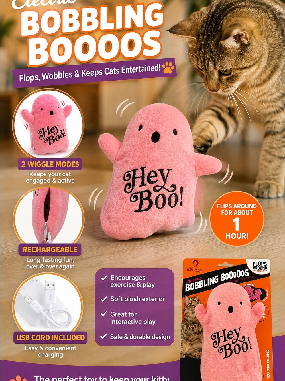 Hey Boo! Pink Bobbling Cat Toy